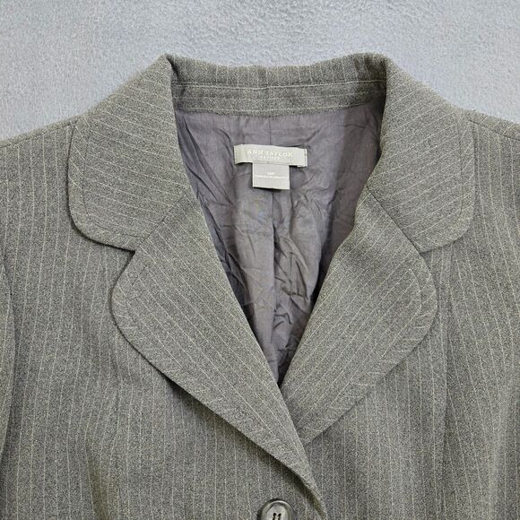 Ann Taylor Women 10P Gray Pinstriped Button Up Notch Suit Blazer - Picture 3 of 11
